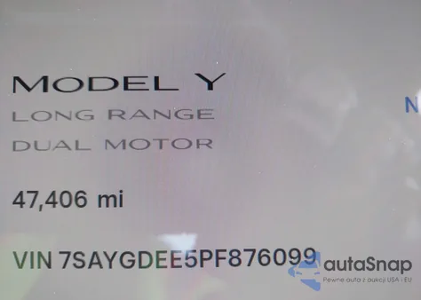 2023 Tesla Model Y Awd/Long Range Dual Motor All-Wheel Drive from USA, damaged, VIN 7SAYGDEE5PF876099